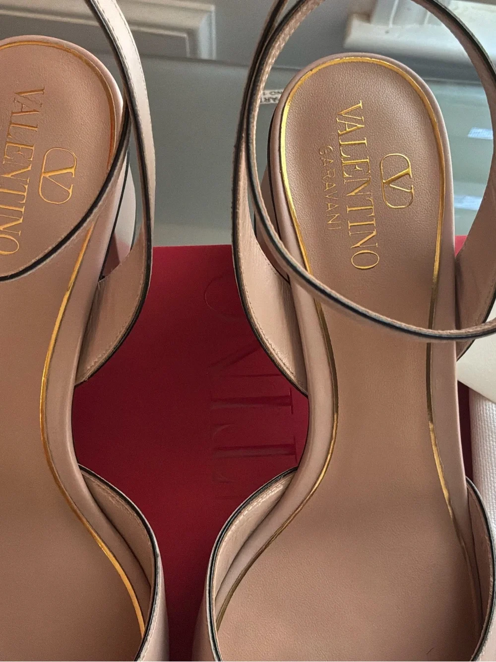 Valentino Garavani Nude Blush Leather Ankle-Strap Block Heels